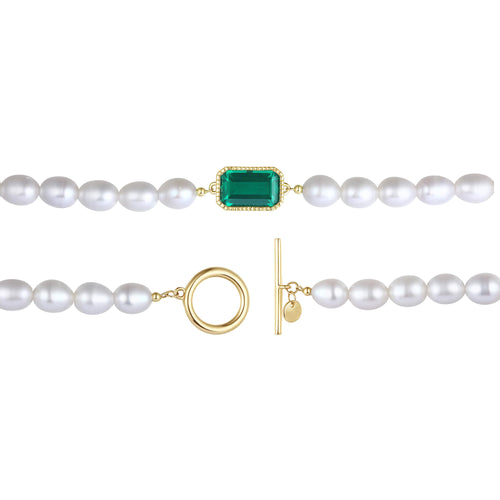 AquaGem Elegance | Emerald & Pearl Bracelet