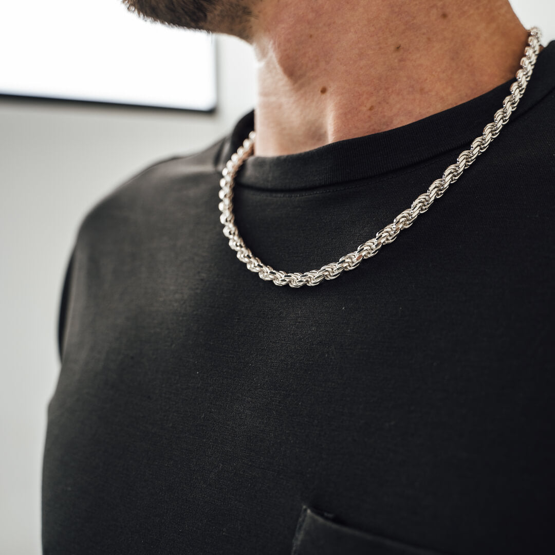 Mens Silver Rope Chain, 6mm Width
