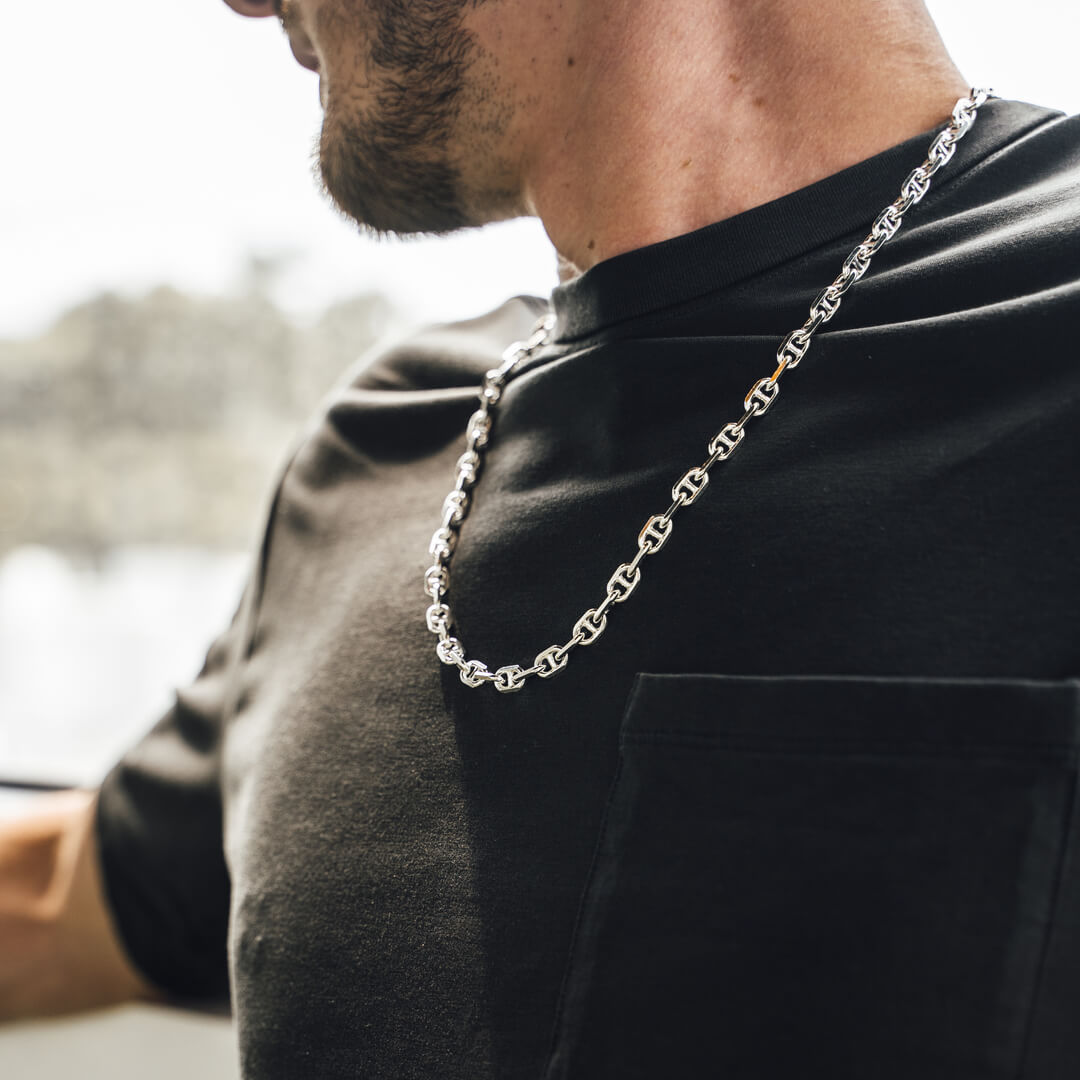 Mens Stainless Steel Anchor Link Chain Necklace