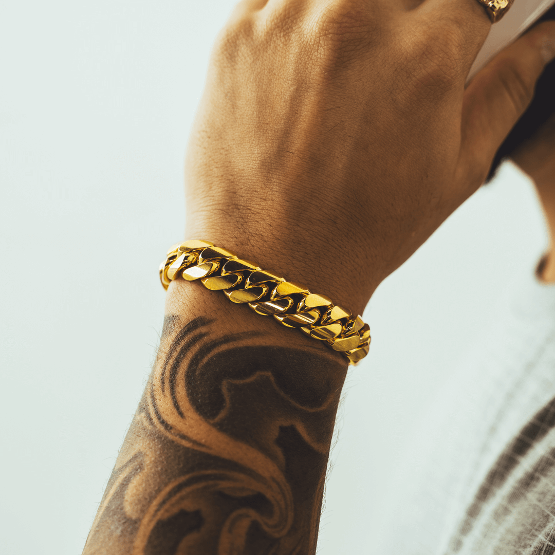 Large Gold Charm Bracelet, Bracelet with Custom Links in 14 Karat