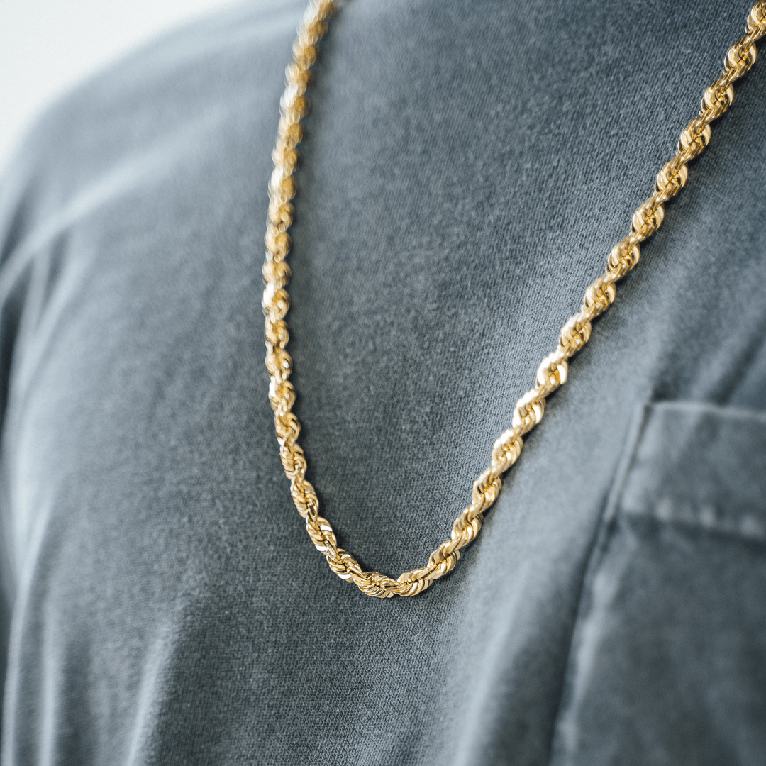 10K Gold Chain, 4mm Rope Diamond Cut Chain