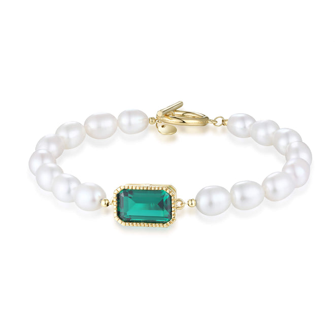 AquaGem Elegance | Emerald & Pearl Bracelet