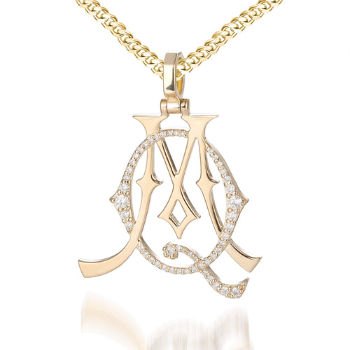 Initial Pendant W Letter Charms Diamond Necklace 18K Gold-G,VS