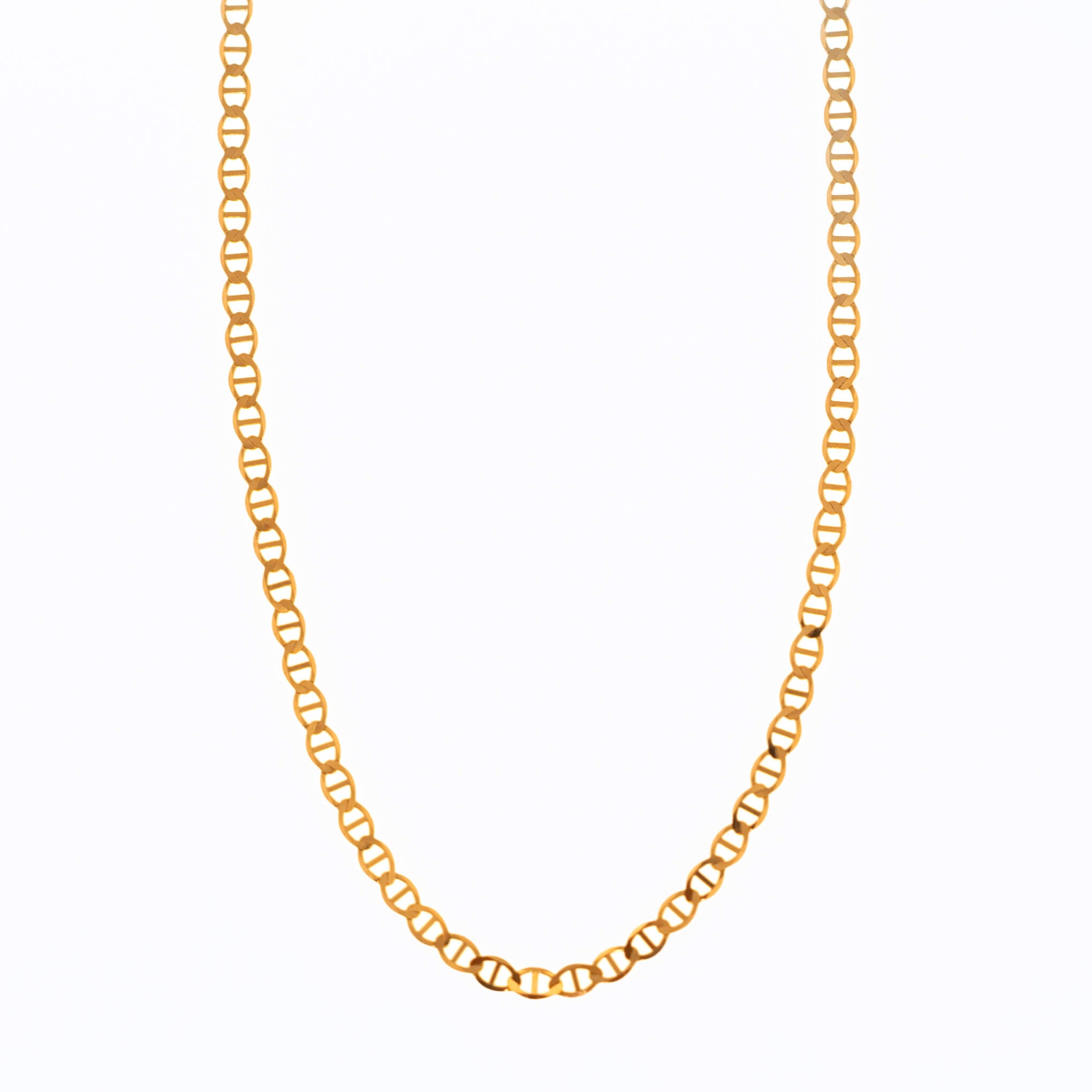 H&J Jewelry Men's 24" Gold Plated Stainless Steel Mariner Link Chain – 10mm Wide, Puffed Style, Lobster Clasp