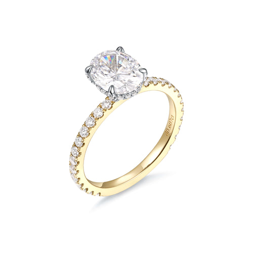 Hidden Halo Two Tone Pavé Oval Engagement Ring