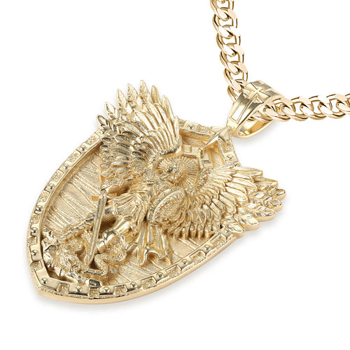 DivineGuard Shield Gold Pendant Michael Archangel Jewelry