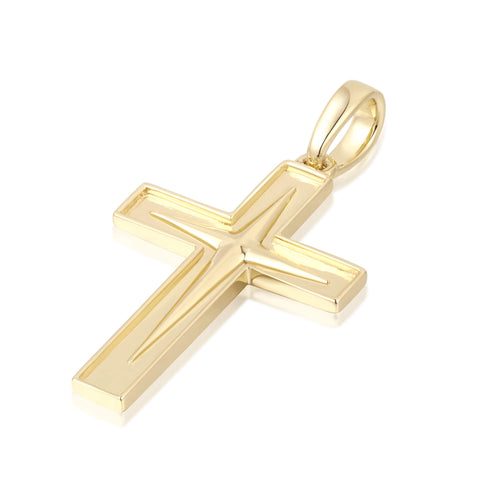 Recessed Groove Bordered Cross Pendant