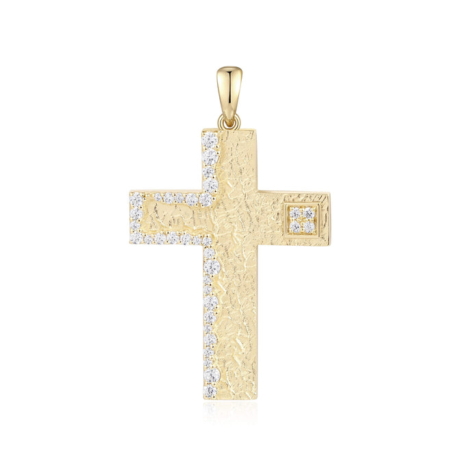Dije Cruz con Borde de Piedra con Textura de Pepita