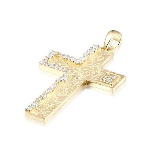 Nugget Texture Stone-Border Cross Pendant