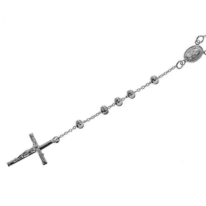 Silver Diamond Cut Rosary Necklace