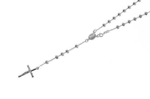 Silver Diamond Cut Rosary Necklace