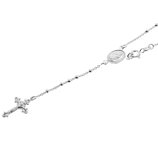 Silver Ornate Crucifix Rosary Necklace