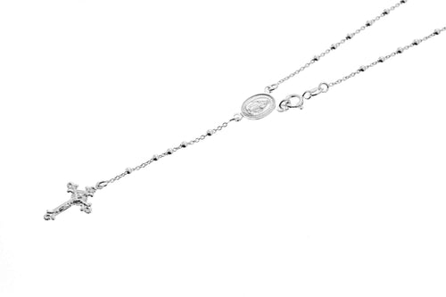 Silver Ornate Crucifix Rosary Necklace