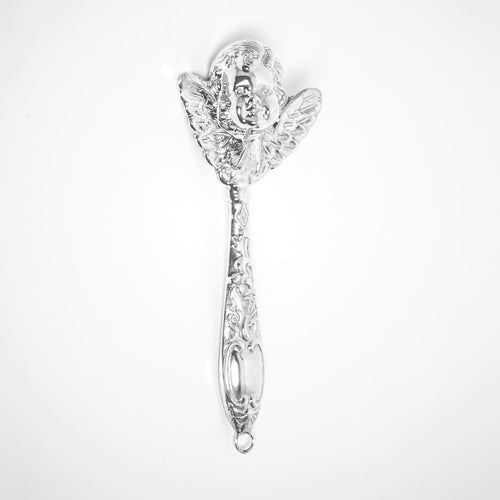 Angel 925 sterling silver baby rattle polished finish newborn gift
