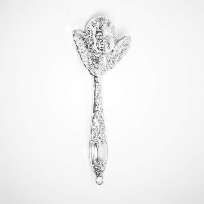 Angel 925 sterling silver baby rattle polished finish newborn gift