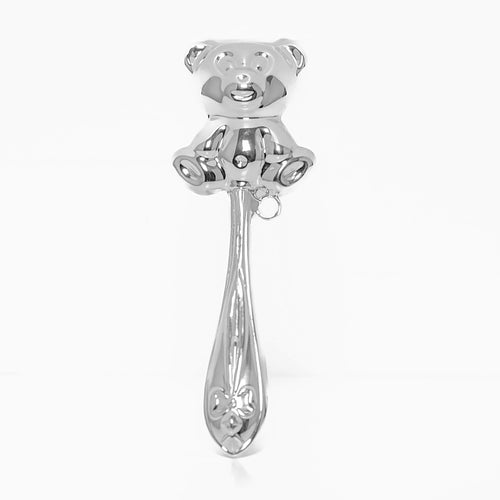 Bear 925 sterling silver baby rattle polished finish newborn gift