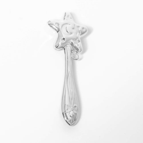 Star 925 sterling silver baby rattle polished finish newborn gift
