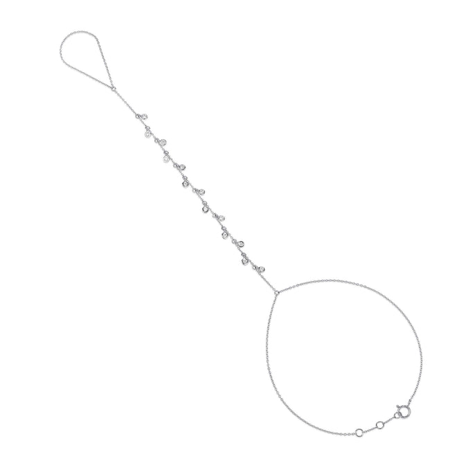 Bezel Diamond Scatter Hand Chain in 14kt white gold with natural diamonds on white background