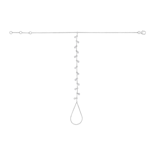Bezel Diamond Scatter Hand Chain in 14kt white gold, detail view of bezel diamond stations