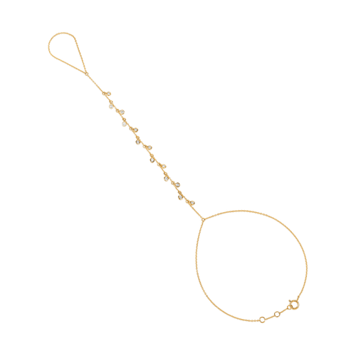Bezel Diamond Scatter Hand Chain in 14kt yellow gold with natural diamonds on white background