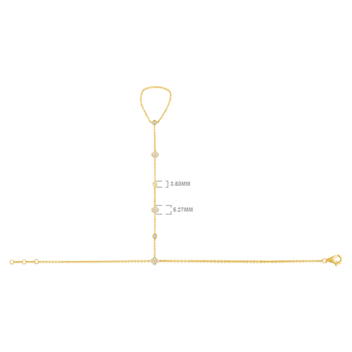 Clover and Diamond Hand Chain in 14kt yellow gold, detail view of clover diamond stations