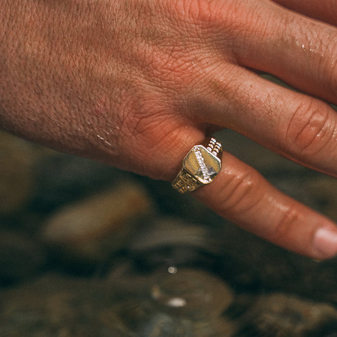 Diagonal Diamond Signet Ring