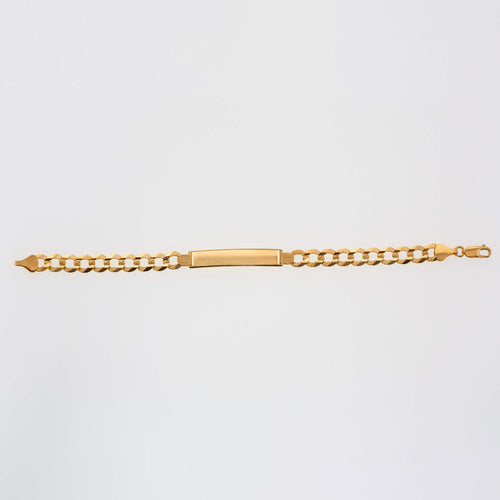 Men's 10mm solid gold curb ID bracelet with engravable plate