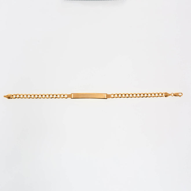 Men's 5.7mm solid gold curb ID bracelet with engravable plate