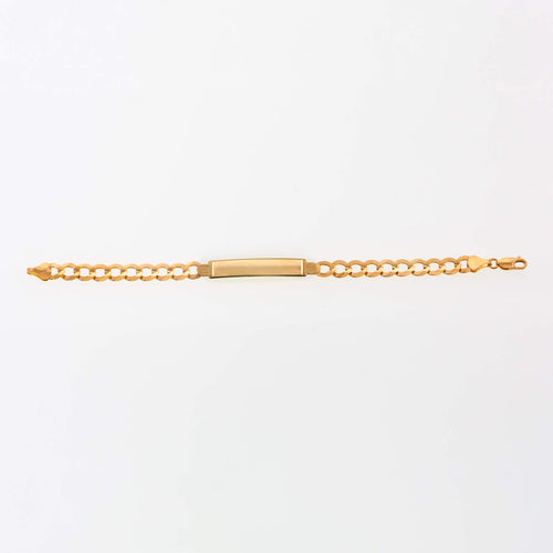 Men's 8.5mm solid gold curb ID bracelet with engravable plate
