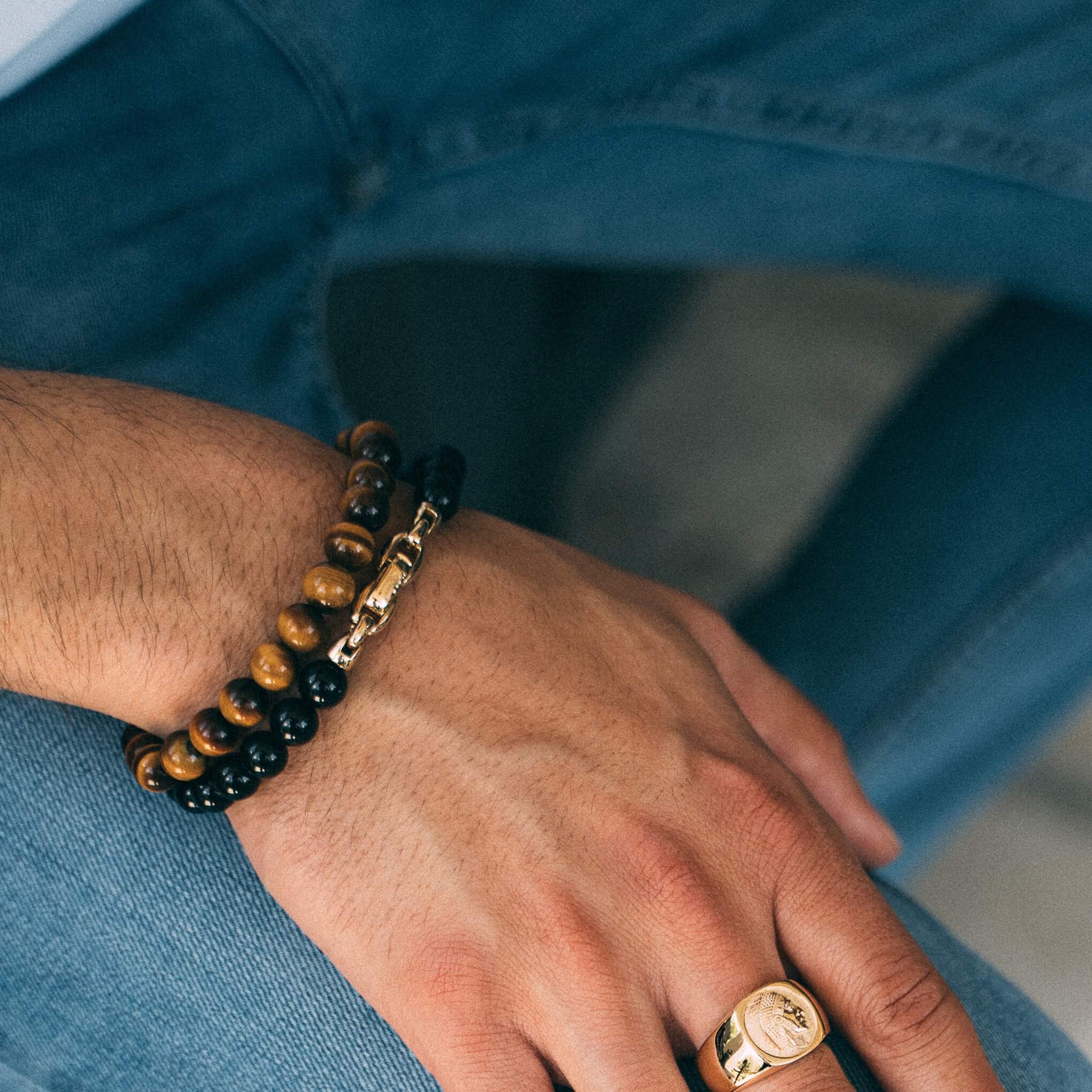 Gold Lock Bead Bracelet - Onyx or Tiger Eye Beads | Lirys Jewelry ...