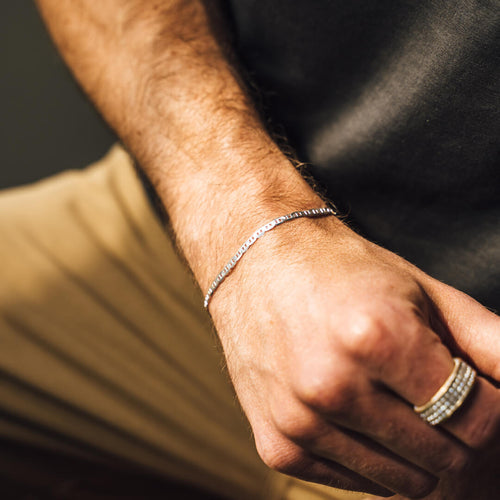 Sterling Silver 3MM Italian Oval Bead Ball Strand Chain Bracelet Made In Italy Size - 8 Inches - 1J9L5C - Foto 4