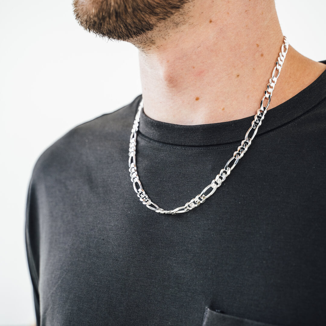 Sterling silver deals figaro chain mens