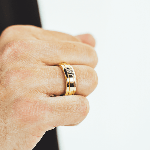 Mens Single Stone double Grooved Wedding Band-ring-lirysjewelry