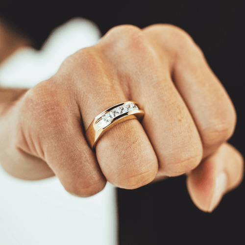 Genuine Gold Mens Five-stone Channeled Wedding Band-ring-lirysjewelry