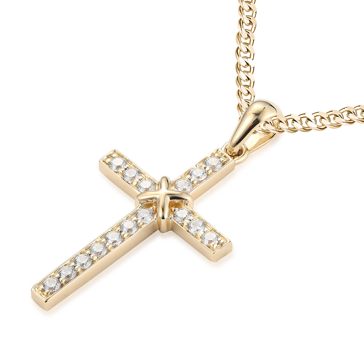 Simple gold diamond cross with knotted center design