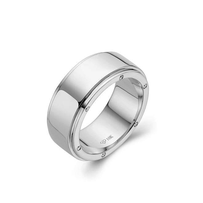 Mens Ridged Wedding Band With Stones-ring-lirysjewelry