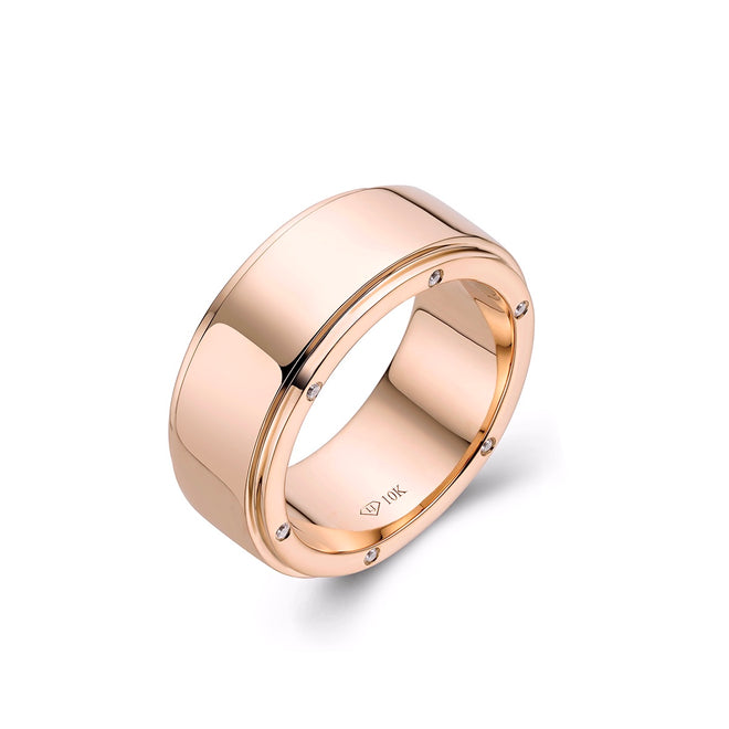 Mens Ridged Wedding Band With Stones-ring-lirysjewelry