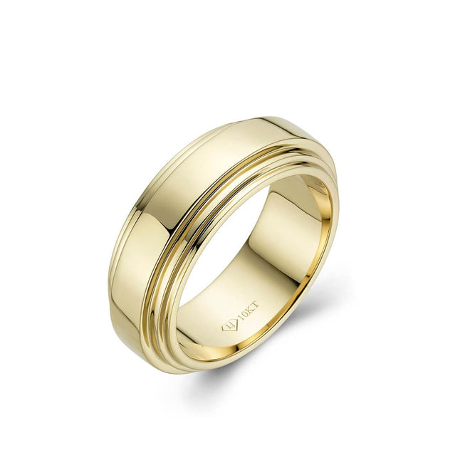 Genuine Gold Mens Ridged Wedding Band-ring-lirysjewelry