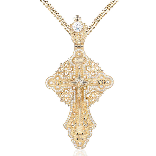 large intricate multi layer solid gold crucifix with genuine diamonds