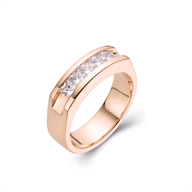 Genuine Gold Mens Five-stone Channeled Wedding Band-ring-lirysjewelry