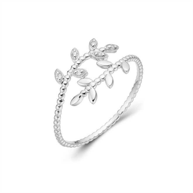 Womens Simple Leaf Ring with cz diamonds-ring-lirysjewelry