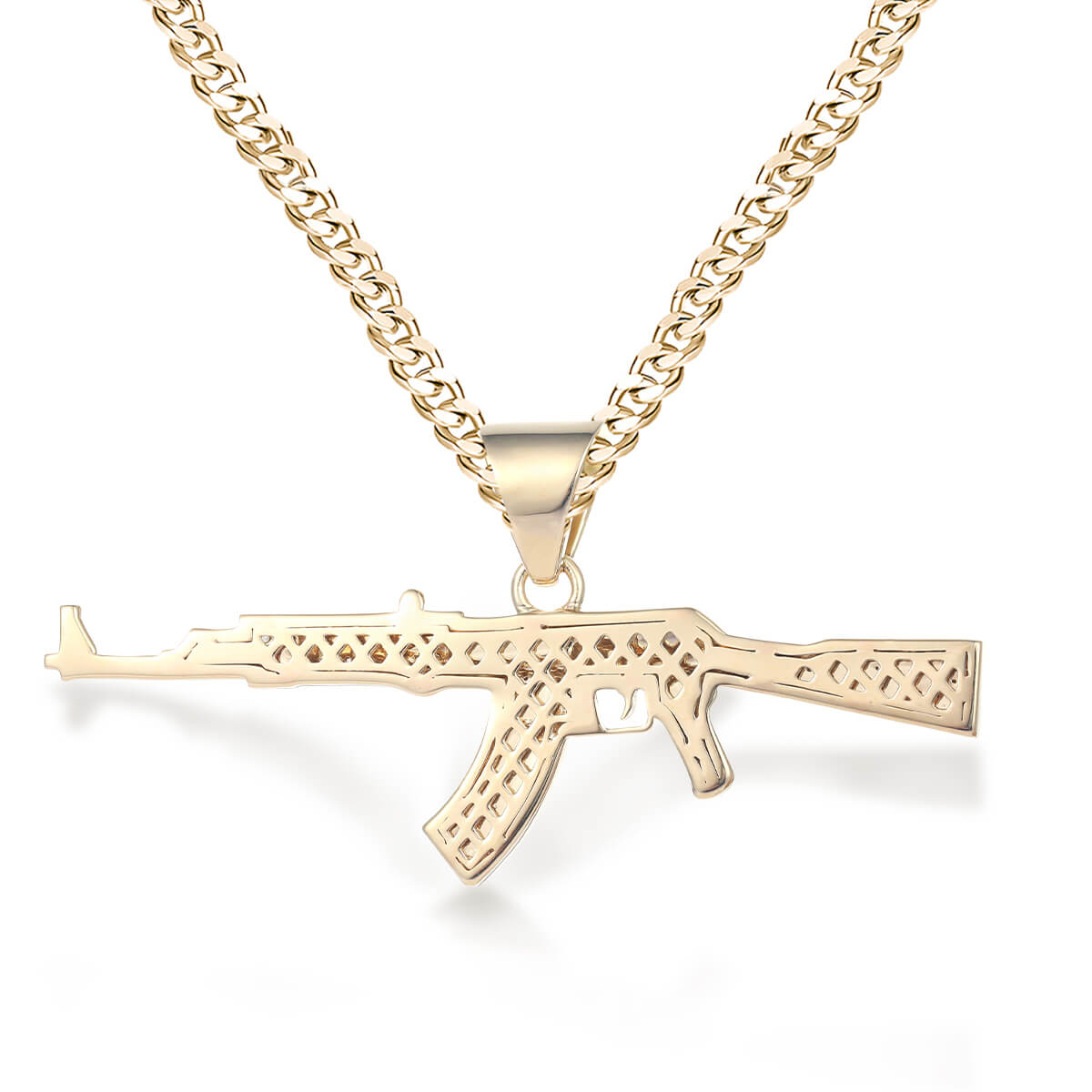 AK 47 Gun Pendant Necklace Personality Hip Hop Rock Silver Street Men&