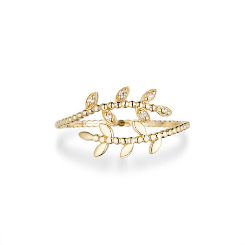 Womens Simple Leaf Ring with cz diamonds-ring-lirysjewelry