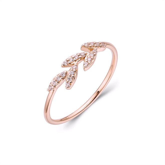 Womens Simple single branch Leaf Ring with cz diamonds-ring-lirysjewelry