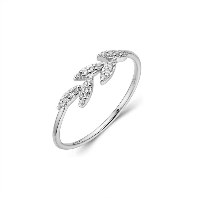 Womens Simple single branch Leaf Ring with cz diamonds-ring-lirysjewelry