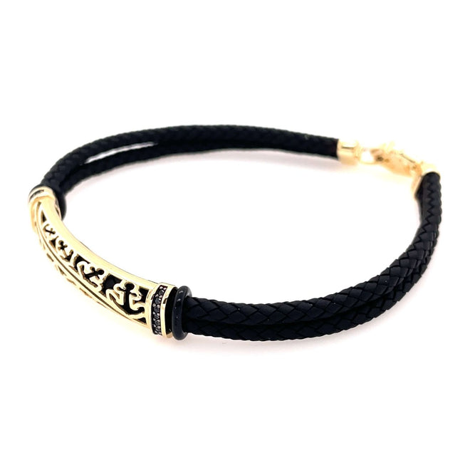 Yellow gold Anchor fashion bracelet black with cz diamonds 6.4g 14kt-bracelet-lirysjewelry
