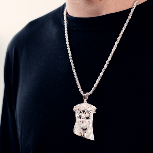 Diamond Pendant Jesus Piece Chain Silver Jesus Piece With Diamonds