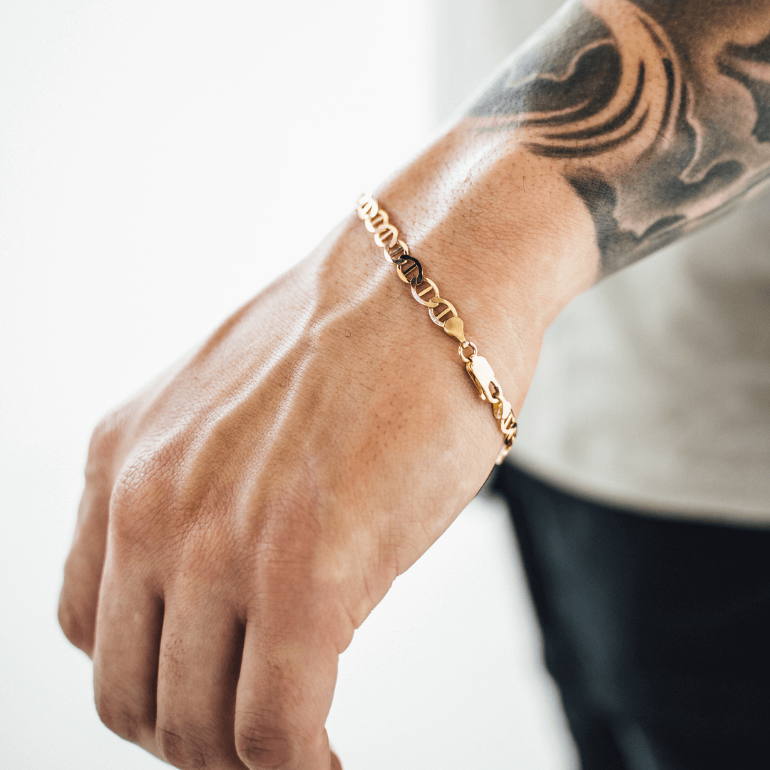 10k Yellow Gold 7" Anchor Mariner Link Chain Bracelet – Solid, 3.2mm, Lobster Clasp