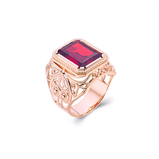 Large Stone Ring with spade flower design-ring-lirysjewelry