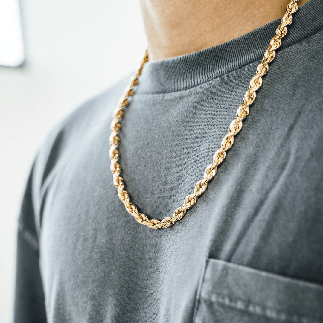 SET OF 2 NECKLACES One Rope Chain Necklace and One Cross Necklace Necklace  Set for Men Gold Stainless Steel Rope Chain and Gold Cross 